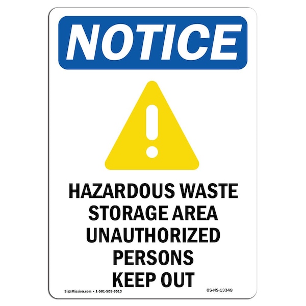 OSHA Notice Sign, 5" H, 3.5" W, Hazardous Waste Storage Sign With Symbol, Portrait, 10PK